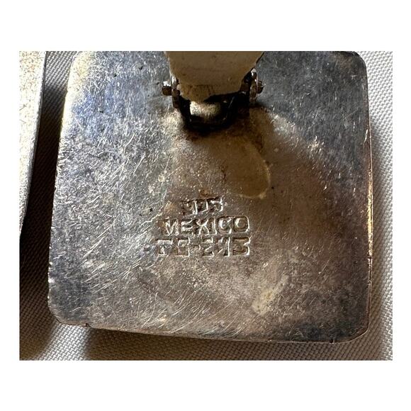 Vintage Cut-Out Sterling Overlay Onyx Square Clip Earrings Mexico - Picture 4 of 6